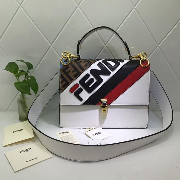 FENDI芬迪 最新FENDI MANIA系列 撞色皮搭配 壓雙F拼接 手提肩背包 F2212#大號  fd1737