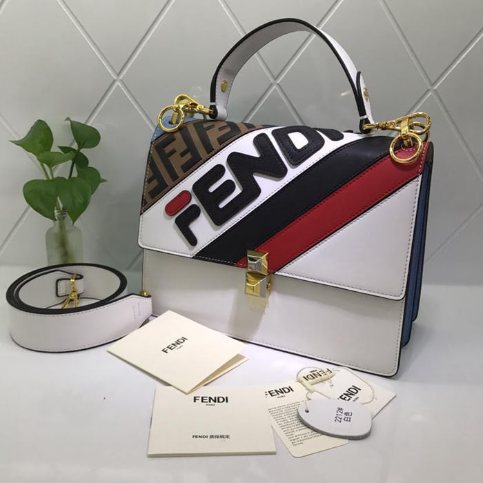 FENDI芬迪 最新FENDI MANIA系列 撞色皮搭配 壓雙F拼接 手提肩背包 F2212#大號  fd1737