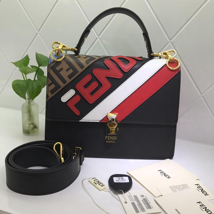 FENDI芬迪 最新FENDI MANIA系列 撞色皮搭配 壓雙F拼接 手提肩背包 F2212#大號  fd1738