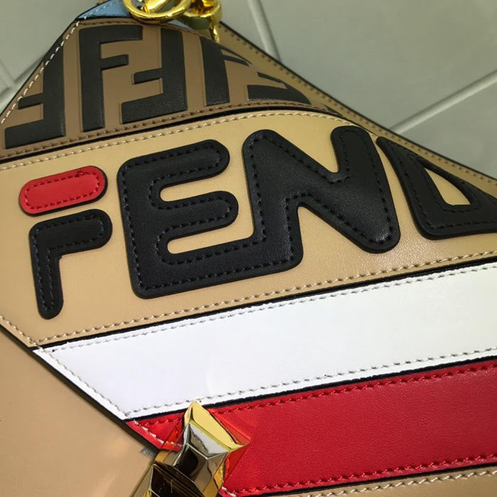 FENDI芬迪 最新FENDI MANIA系列 撞色皮搭配 壓雙F拼接 手提肩背包 F2212#大號  fd1739