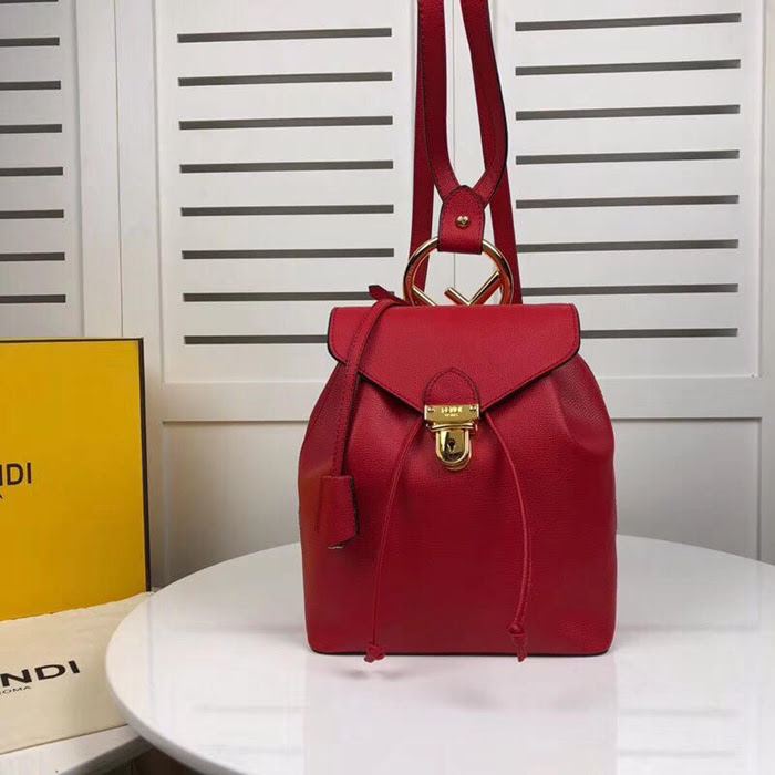 FENDI芬迪 ZAINO F logo雙肩包 插扣式鎖扣 紅色女背包  fd1779