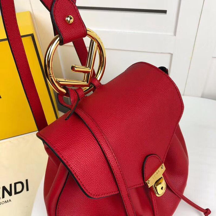 FENDI芬迪 ZAINO F logo雙肩包 插扣式鎖扣 紅色女背包  fd1779