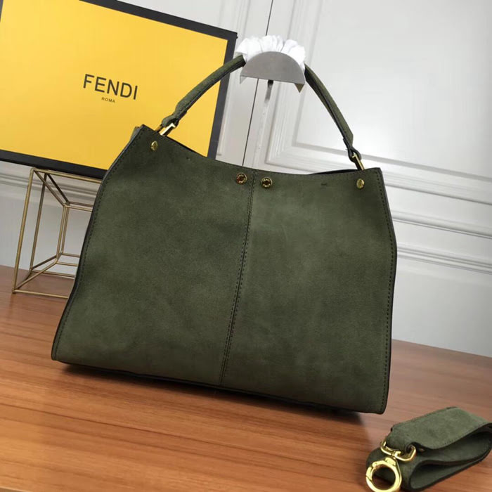 FENDI芬迪 新款 單個提手大號手袋 麂皮材質 棕色提花FF圖案 9901#  fd1813