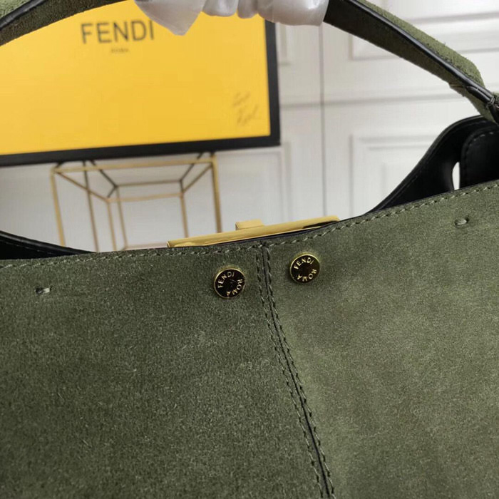 FENDI芬迪 新款 單個提手大號手袋 麂皮材質 棕色提花FF圖案 9901#  fd1813