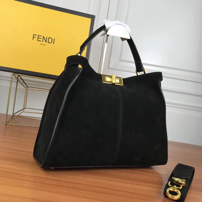 FENDI芬迪 新款 單個提手大號手袋 麂皮材質 棕色提花FF圖案 9901#  fd1814