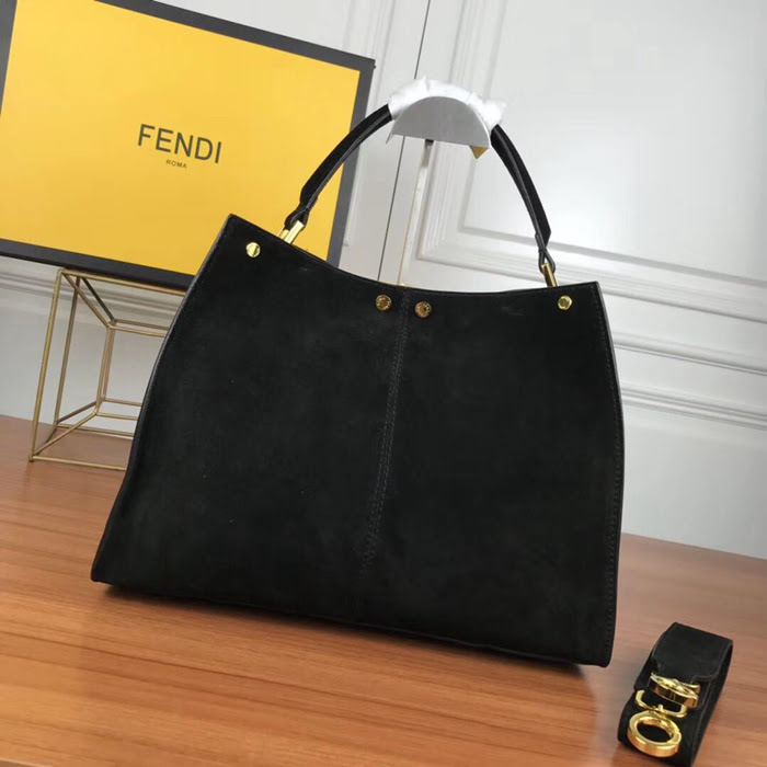 FENDI芬迪 新款 單個提手大號手袋 麂皮材質 棕色提花FF圖案 9901#  fd1814