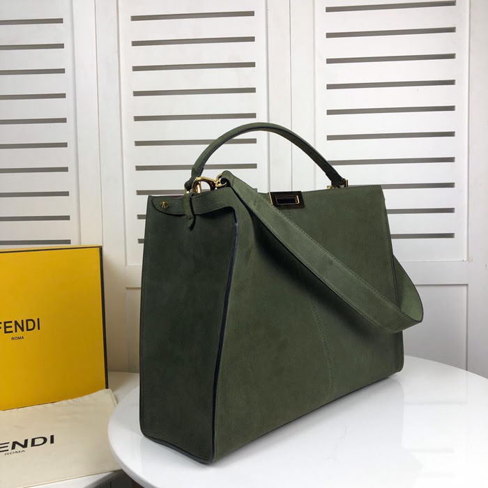 FENDI芬迪 磨砂牛皮 麻葉綠色 大型手提包 可手提肩背  fd1818