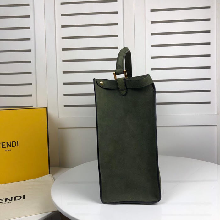 FENDI芬迪 磨砂牛皮 麻葉綠色 大型手提包 可手提肩背  fd1818