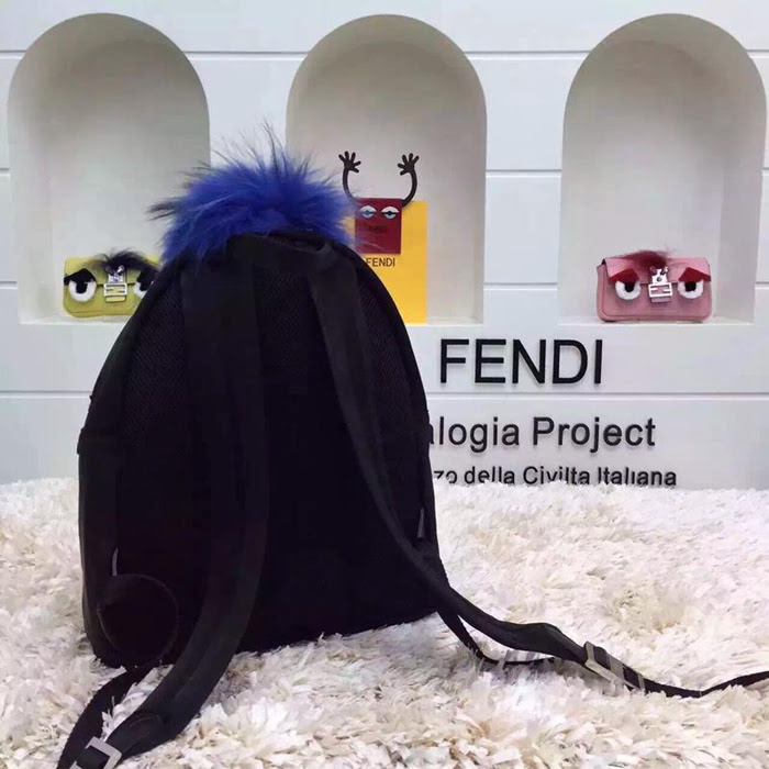 FENDI芬迪 蟒蛇皮 黑色女款雙肩包 狐狸毛和山羊毛毛冠  fd1849