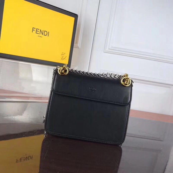 FENDI芬迪 小號 KAN I手袋 多色牛皮 可斜背或手拿 8805純黑  fd1886