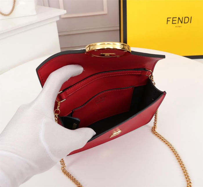 FENDI芬迪 新款 經典FF凸紋印花標誌 摩卡啡色小牛皮 腰包 胸包 鏈條斜挎包  fd1919