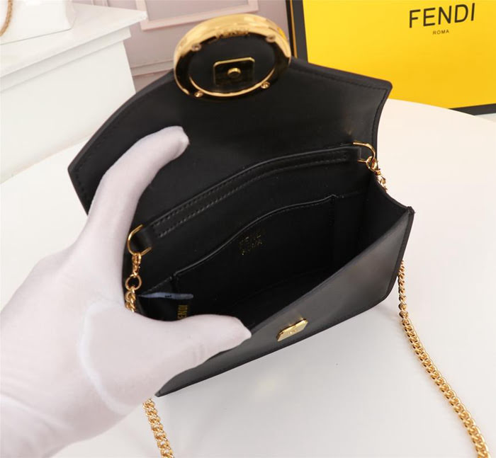 FENDI芬迪 新款 經典FF凸紋印花標誌 摩卡啡色小牛皮 腰包 胸包 鏈條斜挎包  fd1920