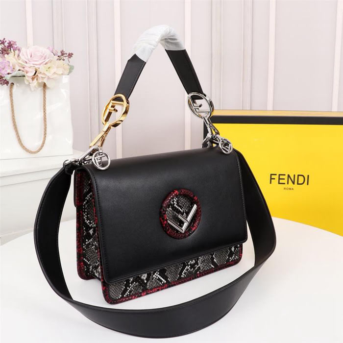 FENDI芬迪 Kani 鏤空系列 手袋時裝秀款 原版小牛皮搭配配色蛇紋 手提肩背包 4035#  fd1969