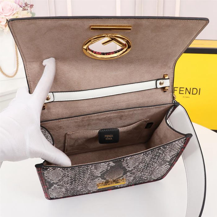 FENDI芬迪 Kani 鏤空系列 手袋時裝秀款 原版小牛皮搭配配色蛇紋 手提肩背包 4035#  fd1970