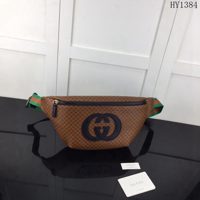 GUCCI古馳 新款 專櫃品質 原單 536416 棕絲印 休閒百搭款 腰包HY1384