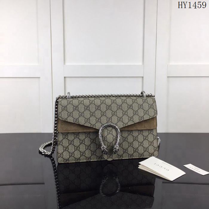 GUCCI古馳 新款 專櫃品質 原單 400249 啡Pvc配牛皮 鏈條 單肩斜挎包HY1459