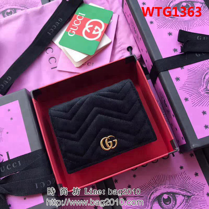GUCCI古馳 歐洲正品原單 天鵝絨GG marmont小卡包 466492 黑色天鵝絨 WTG1363