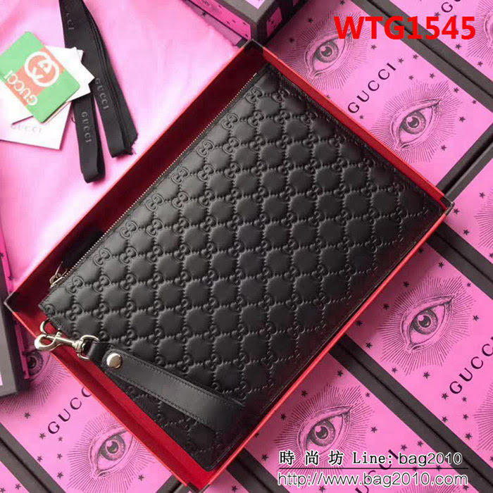 GUCCI古馳 歐洲正品原單 2018早春新款 牛皮手拿包 473950 黑壓全皮 WTG1545