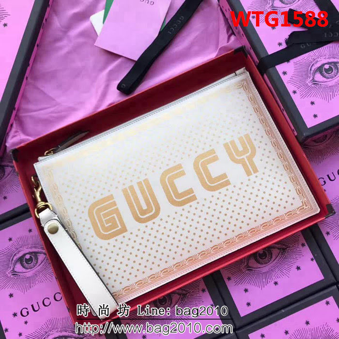 GUCCI古馳 歐洲正品原單 復古印花 百搭手拿包 510489 米白全皮 WTG1588