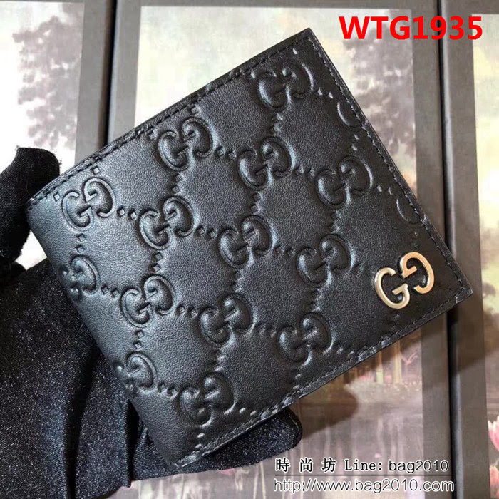 GUCCI古馳 專櫃同步 牛皮壓花 雙G五金 男士雙折皮夾 473916 克壓花皮 WTG1935