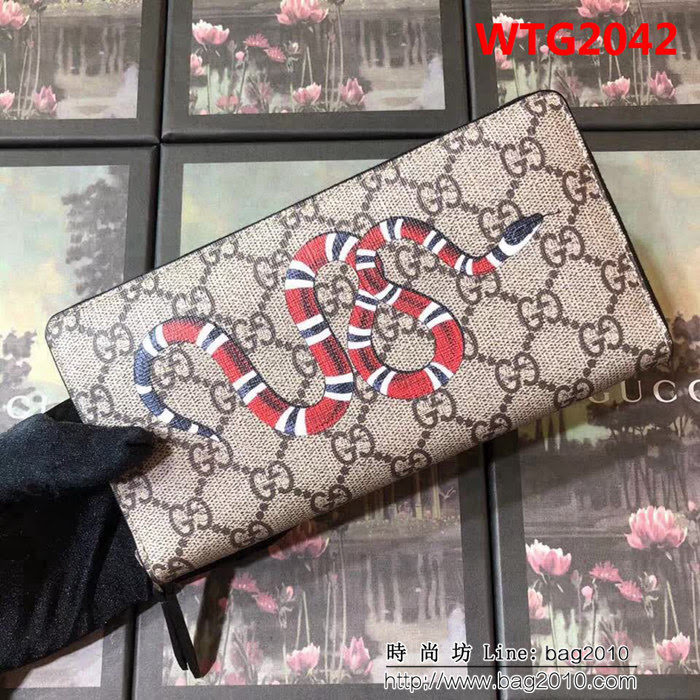 GUCCI古馳 最火爆款 官網同步 G家蛇圖案拉鏈包系列 男士長錢包 451273 蛇PVC WTG2042