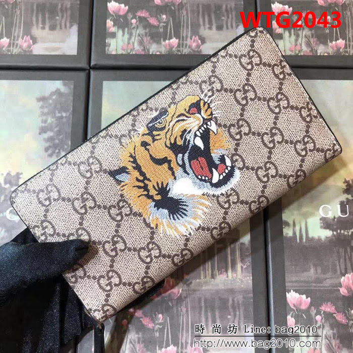 GUCCI古馳 最火爆款 官網同步 G家老虎圖案拉鏈包系列 男士長錢包 451273 老虎頭PVC WTG2043