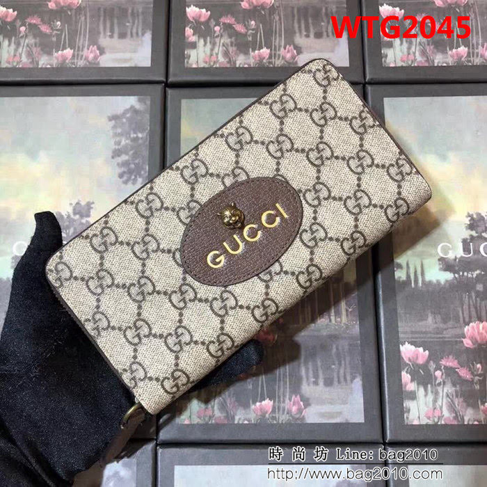 GUCCI古馳 原單 虎頭五金燙泊LOGO 單拉鏈男士長皮夾 473953 小虎頭PVC WTG2045
