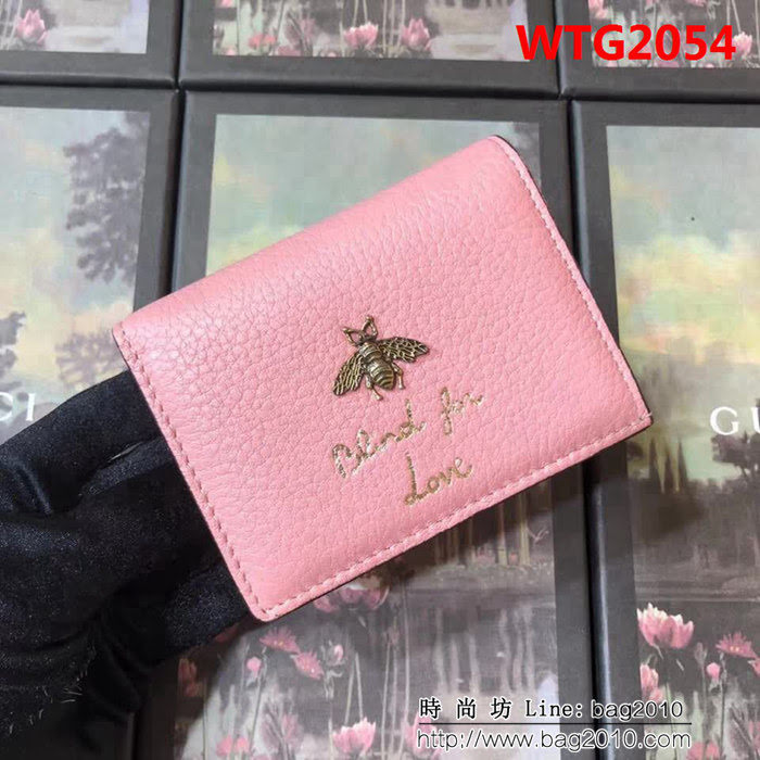 GUCCI古馳 原單 2018新款 萌萌小卡包 狗頭限量版 460185 淺粉皮 WTG2054