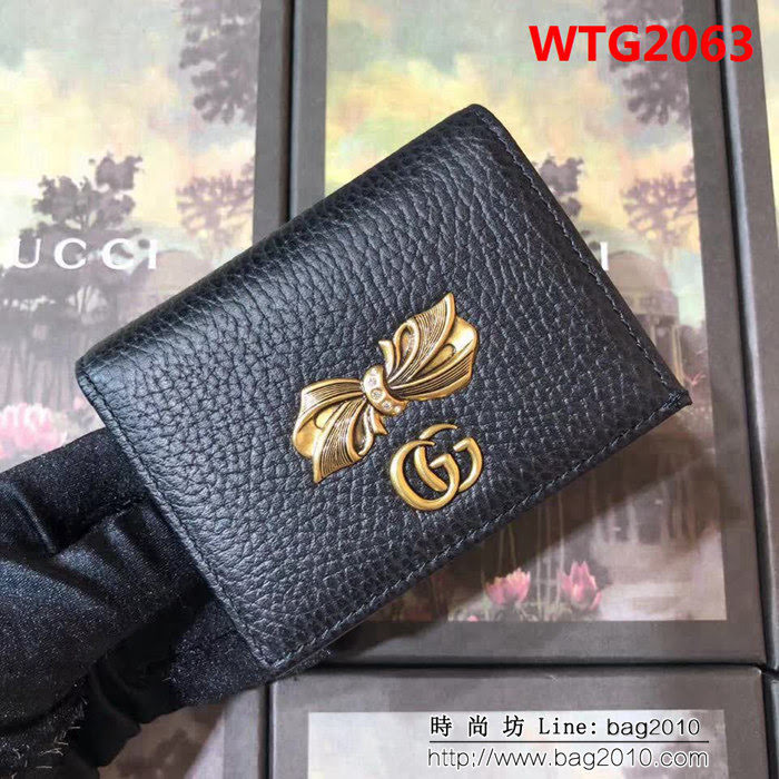 GUCCI古馳 頂級原單 2018早秋新品 女士雙折皮夾 524289 黑配粉 WTG2063