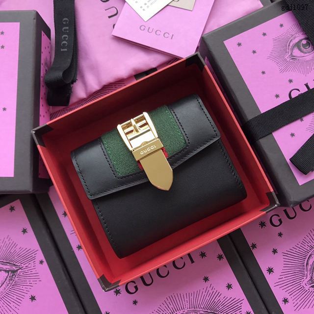 Gucci錢包 古馳新款 瑪格麗特皇后長夾 翻蓋錢包系列 Gucci女錢包 476064黑色拼色全皮  gdj1102