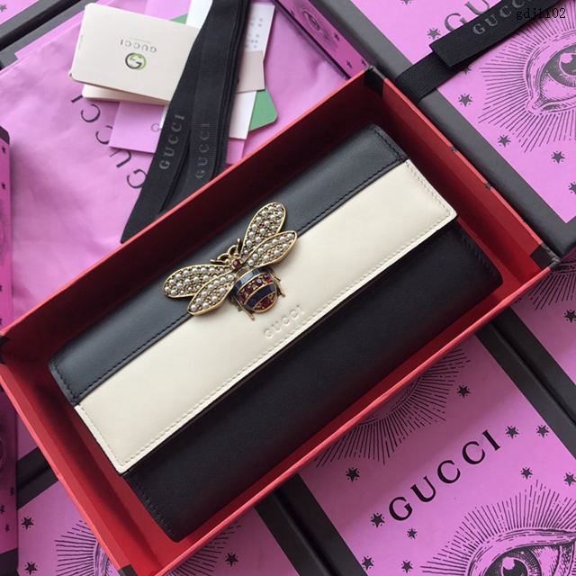 Gucci錢包 古馳新款原單Sylvie全拉鏈式皮夾 玫瑰花刺繡 Gucci長錢包 476083大紅全皮  gdj1107