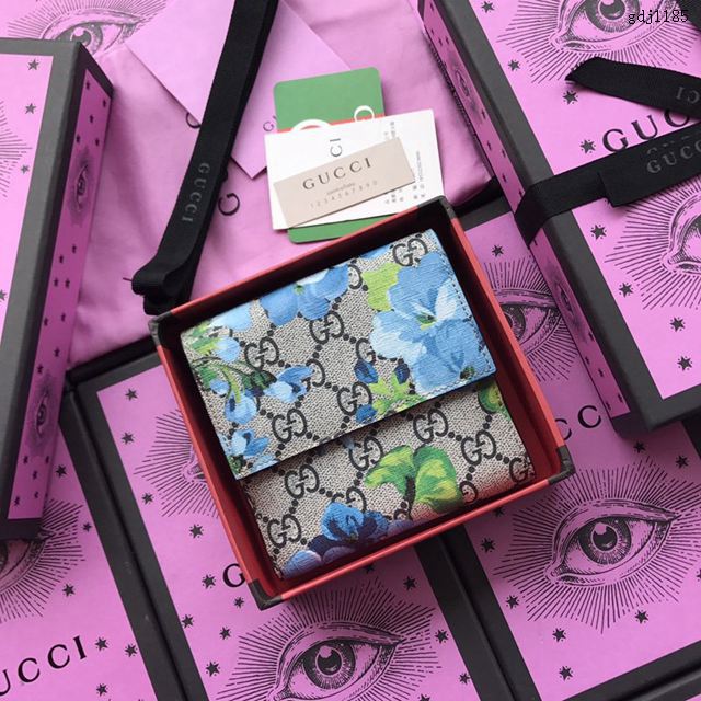 Gucci包 古馳新款錢包 Gucci翻蓋女錢包 牛皮系列 404070藍花紅皮  gdj1190
