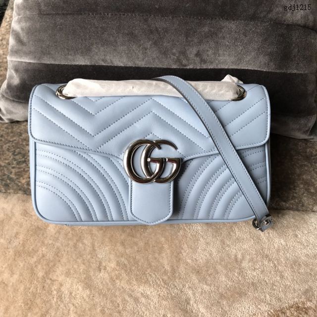 Gucci女包 古馳新款牛皮斜挎小號包 馬卡龍系列 446744霧霾藍  gdj1220
