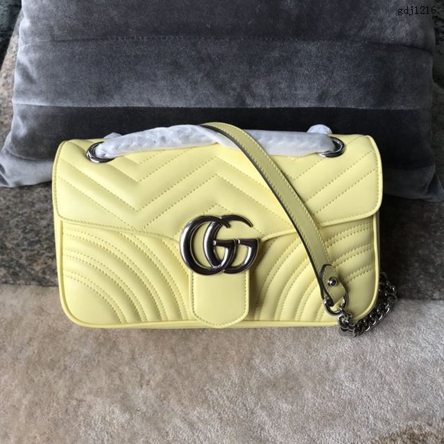 Gucci女包 古馳新款馬卡龍系列 頂級牛皮 Gucci中號單肩斜挎包 443497香蕉黃gdj1216