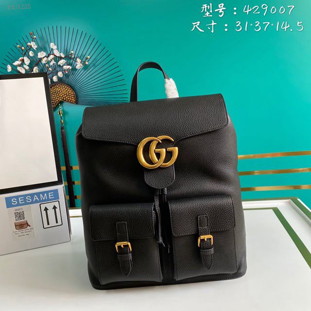 Gucci古馳包包 G家新款雙肩包 款號:429007 古奇黑色全皮男士雙肩背包  gdj1225