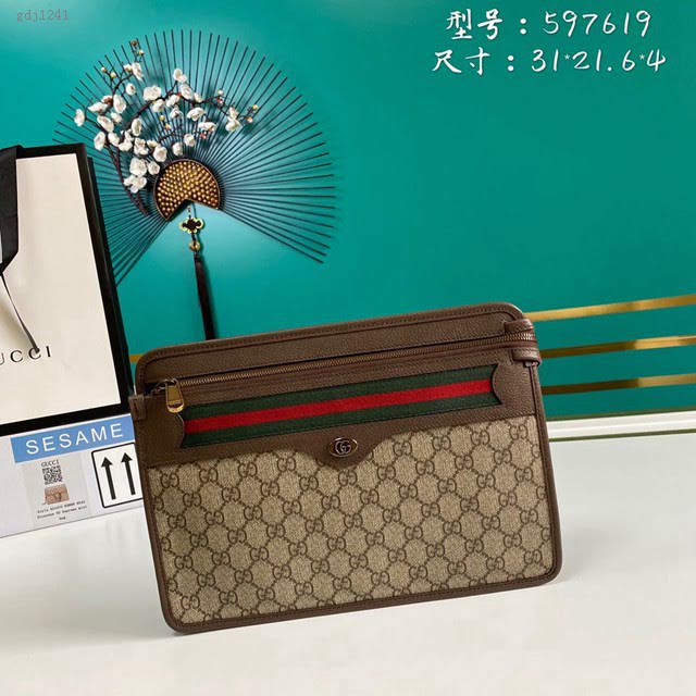 Gucci古馳包包 G家新款手包 款號:597619 古奇男士手拿包  gdj1241