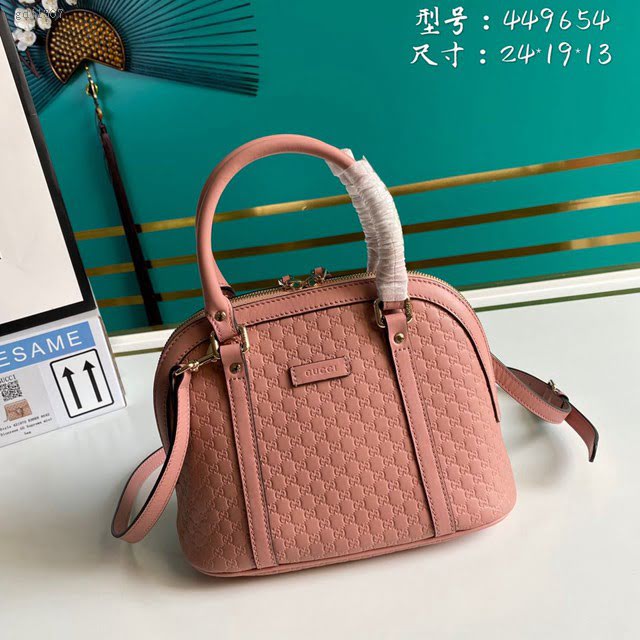 Gucci古馳包包 G家新款女包 款號:449654 古奇粉色壓花皮手提肩背女包 Gucci小號貝殼包  gdj1307