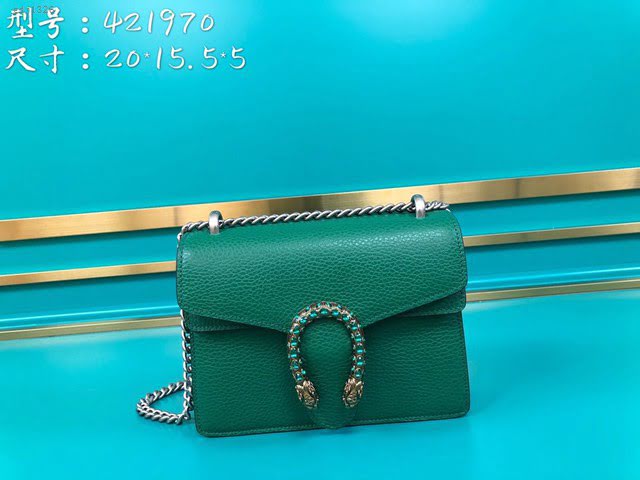 Gucci古馳包包 G家新款女包 款號:421970 古奇小號酒神包 Gucci鏈條斜挎女包 綠色雙色皮  gdj1326