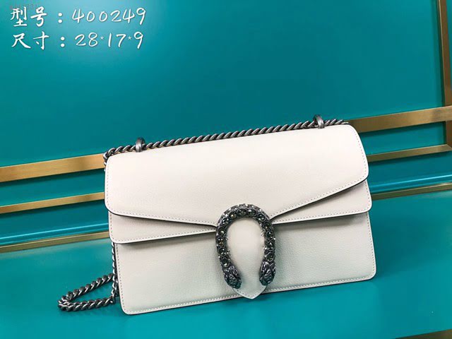 Gucci古馳包包 G家新款女包 款號:400249 古奇米白豬紋牛皮大號酒神包 Gucci鏈條單肩斜挎女包  gdj1331