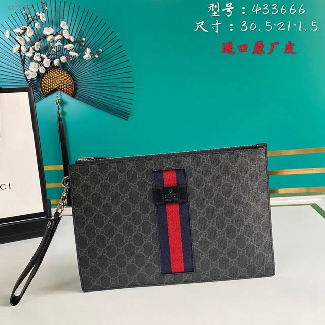 Gucci古馳包包 G家新款手包 晶片版 433666 古奇經典款織帶男士手拿包 gdj1382
