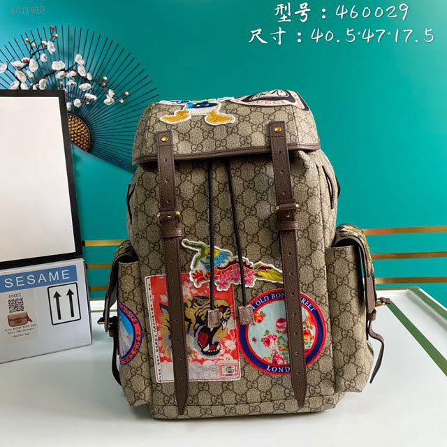 Gucci古馳包包 G家新款雙肩包 460029 古奇男士後背包 新款PVC刺繡雙肩包 gdj1419