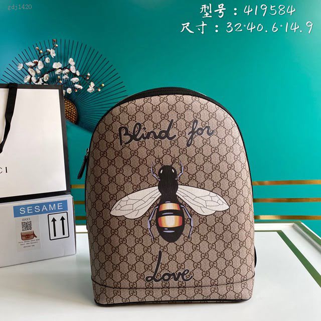 Gucci古馳包包 G家新款雙肩包 419584 古奇蜜蜂刺繡男士雙肩背包 gdj1420