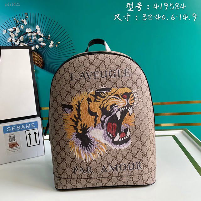 Gucci古馳包包 G家新款雙肩包 419584 古奇虎刺繡男士雙肩背包 gdj1421