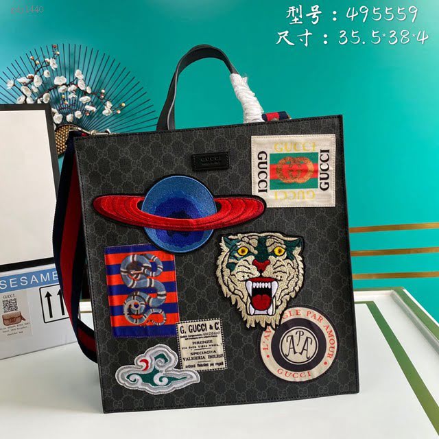 Gucci古馳包包 G家新款男包 495559 古奇克刺繡男士手提袋 gdj1440
