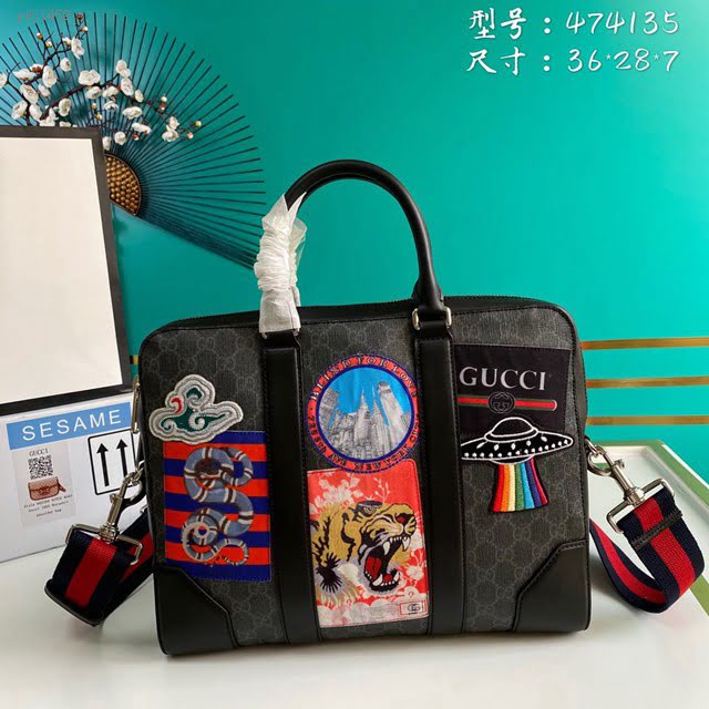 Gucci古馳包包 G家新款男包 474135 古奇男士手提公事包 克PVC刺繡 gdj1459