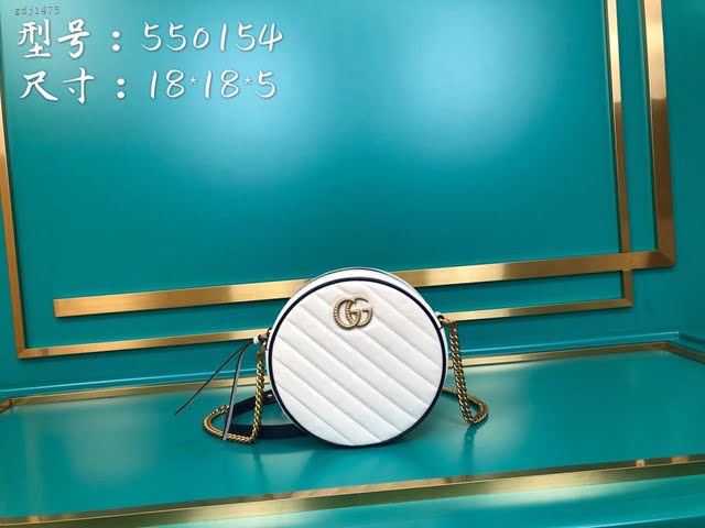 Gucci古馳包包 G家新款女包 550154 古奇白藍色全皮肩背斜挎鏈條女包 Gucci圓形小挎包 gdj1475