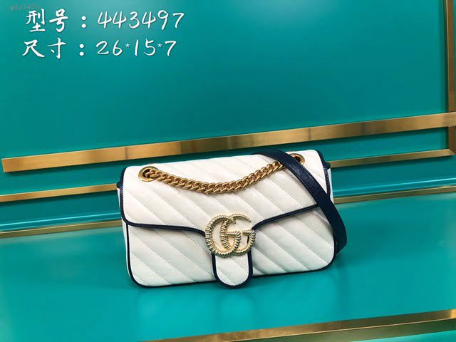 Gucci古馳包包 G家新款女包 443497 古奇白藍色全皮肩背斜挎鏈條女包 gdj1476