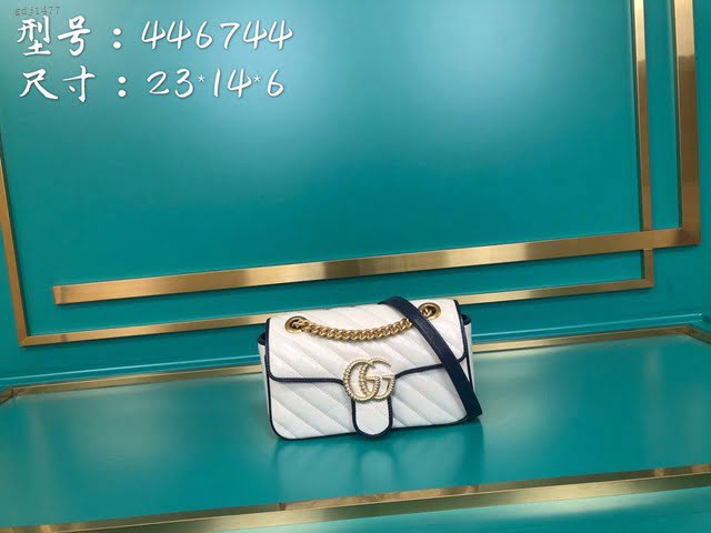Gucci古馳包包 G家新款女包 446744 古奇白藍色全皮小號肩背斜挎鏈條女包 gdj1477