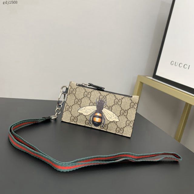 Gucci男包 古驰蜜蜂印花图案拉链卡包零钱包 Gucci手拿零钱包 523903  gdj1568