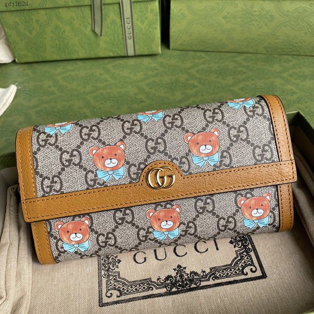 Gucci专柜新款女包, 古驰GG Supreme泰迪熊翻盖式钱包 Gucci长夹 647786  gdj1624